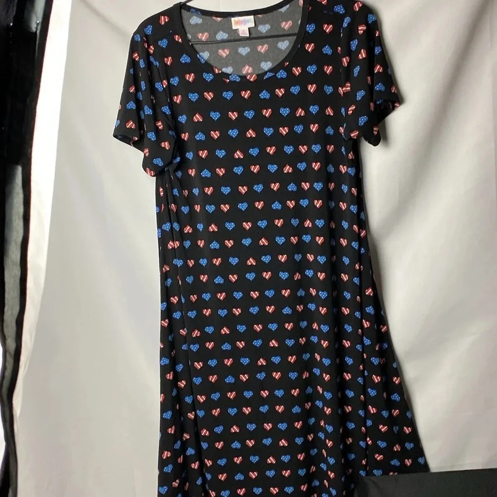 LULA ROE WO SIZE SMALL NAVY‎ PATRIOTIC HEARTS DRESS HIGH- LO HEM CLEAN - Picture 2 of 10